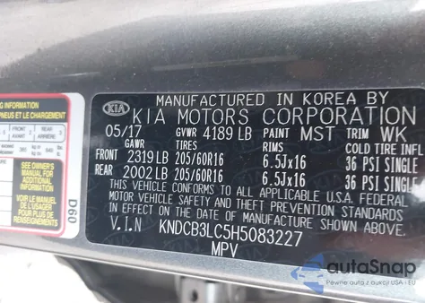 2017 Kia Niro Lx из США, поврежденный, VIN KNDCB3LC5H5083227